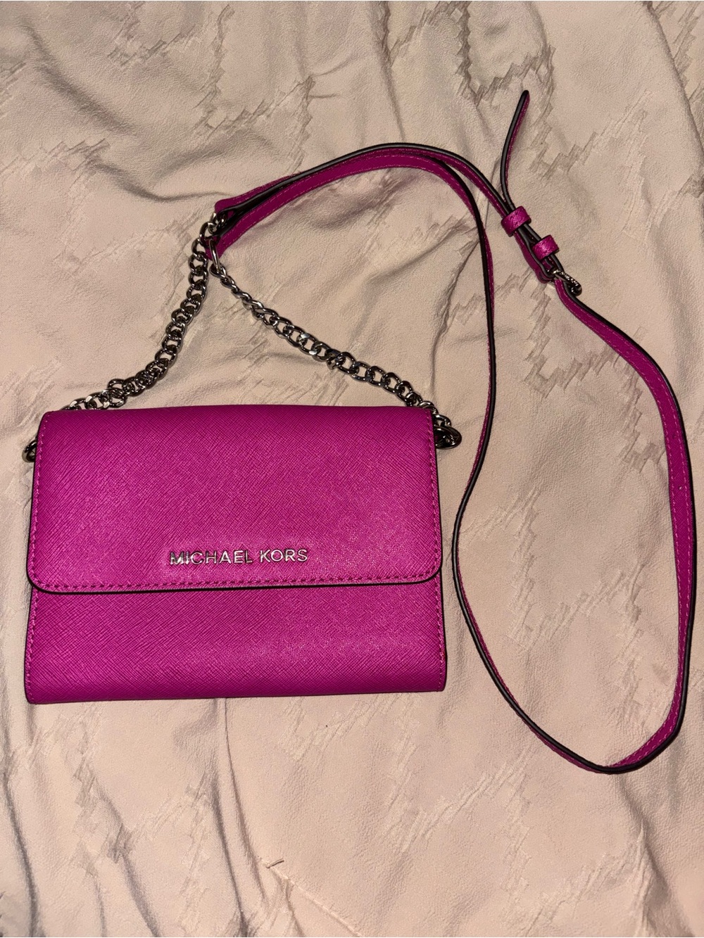 Michael Kors Fuchsia Leather Chain Crossbody Bag